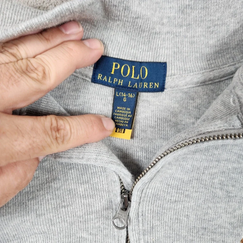 Polo Ralph Lauren 1/4 Pullover Sweater Boys Size L 14-16 Heather Grey - Picture 3 of 8